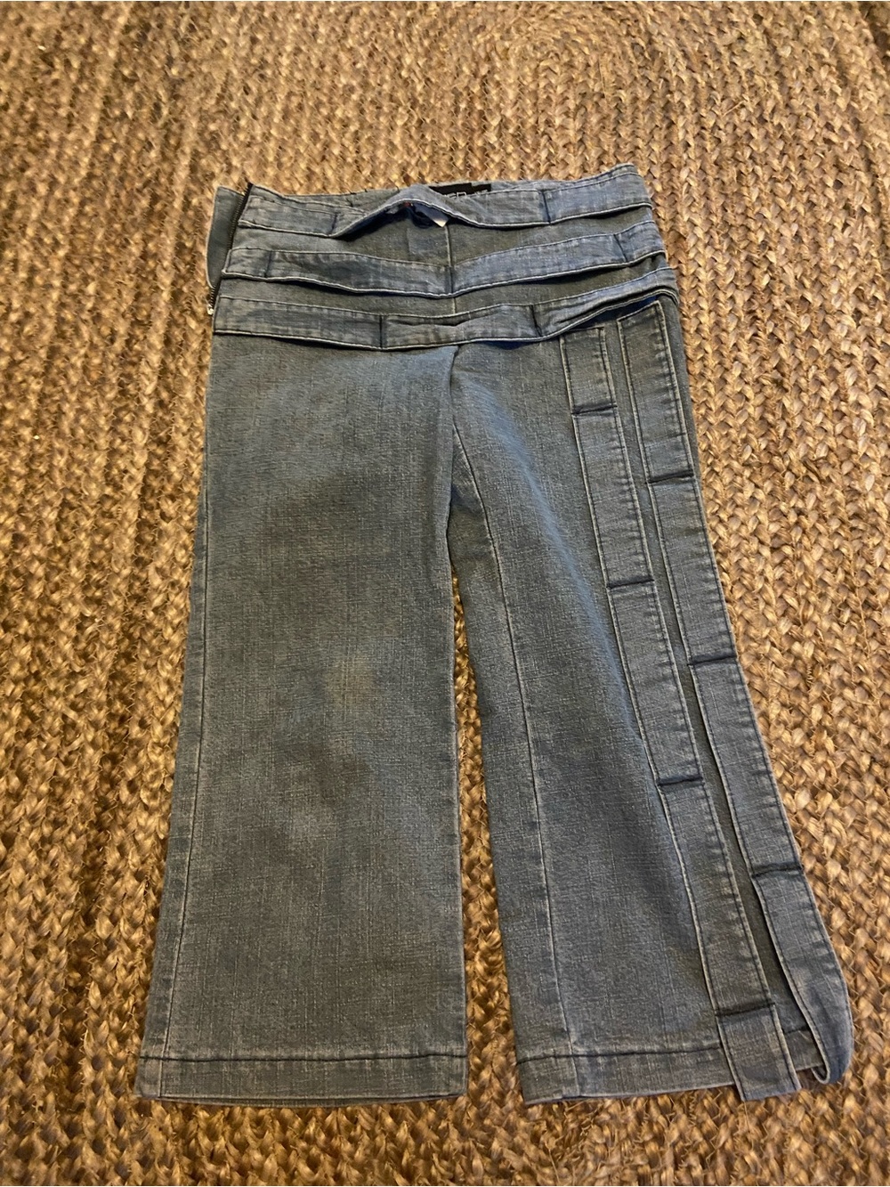 Wide Leg Gray Jeans with Side Strap Detail